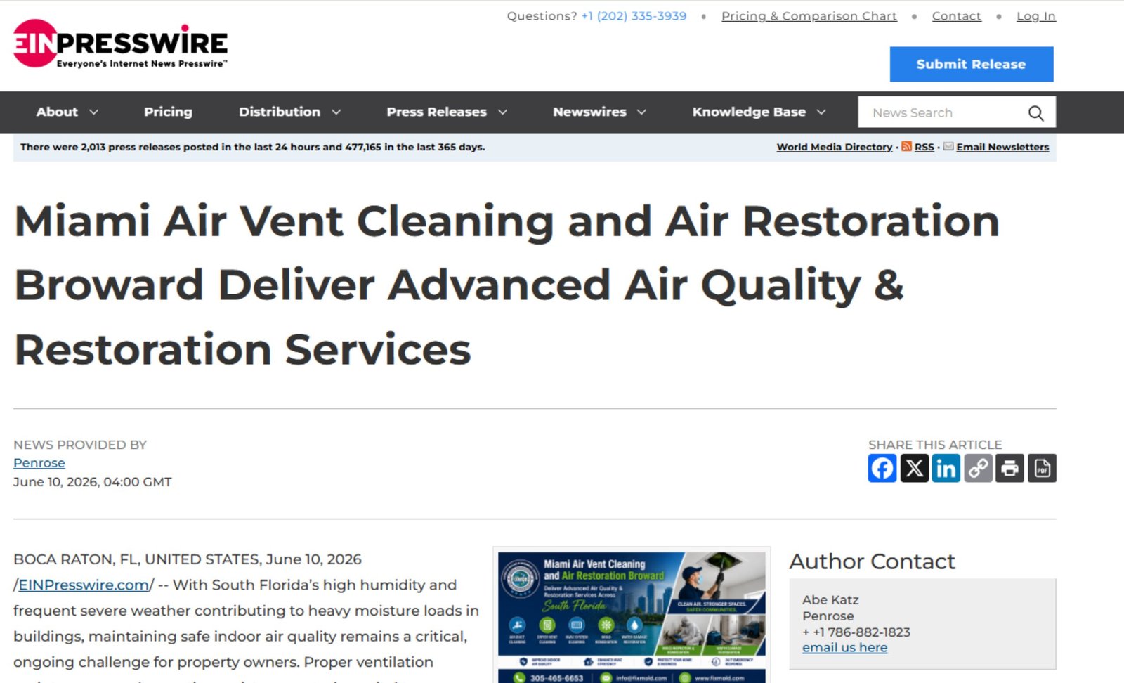 Miami Air Vent Cleaning and Air Restoration Broward Deliver Advanced Air Quality & Restoration