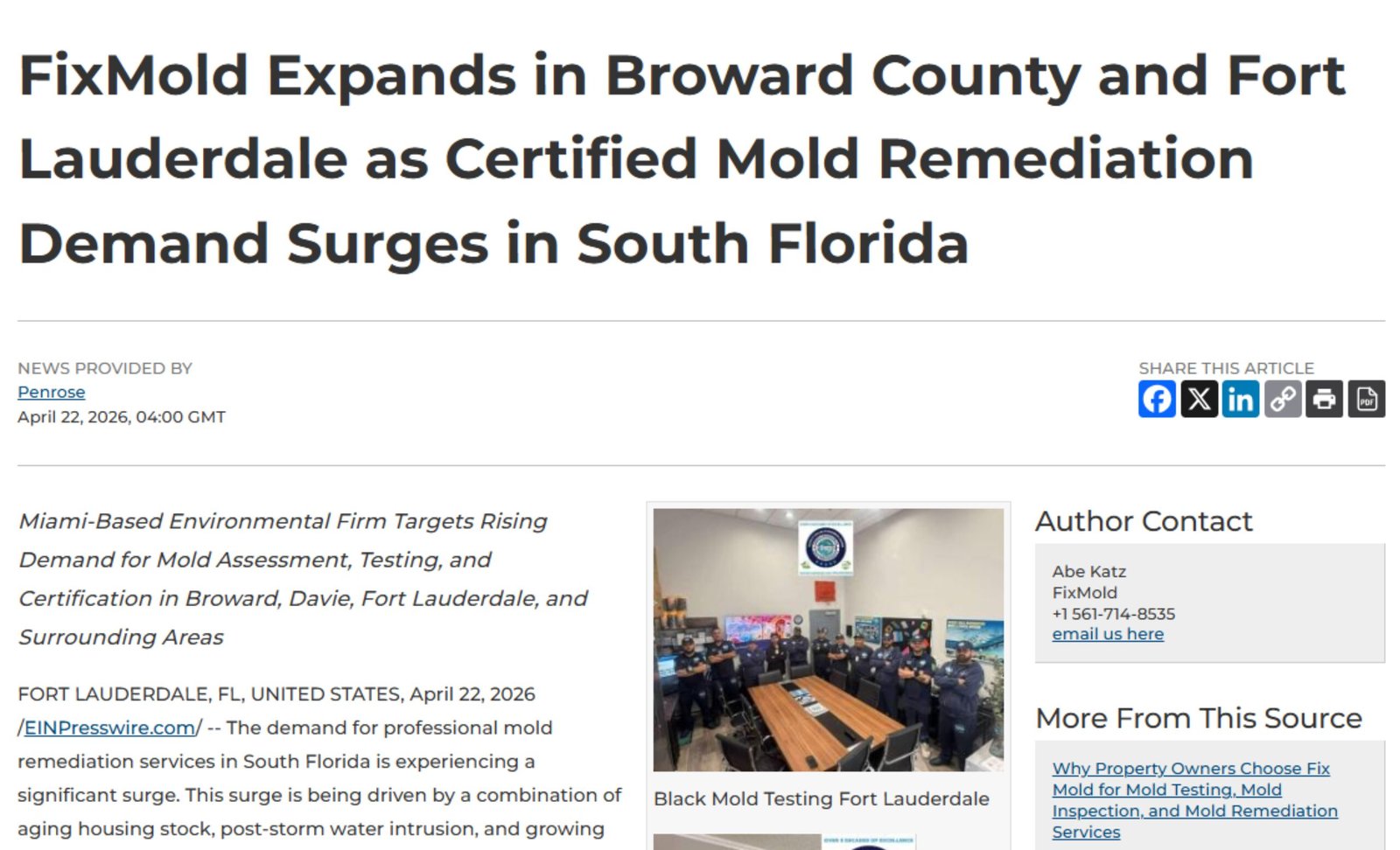 FixMold Expands in Broward County