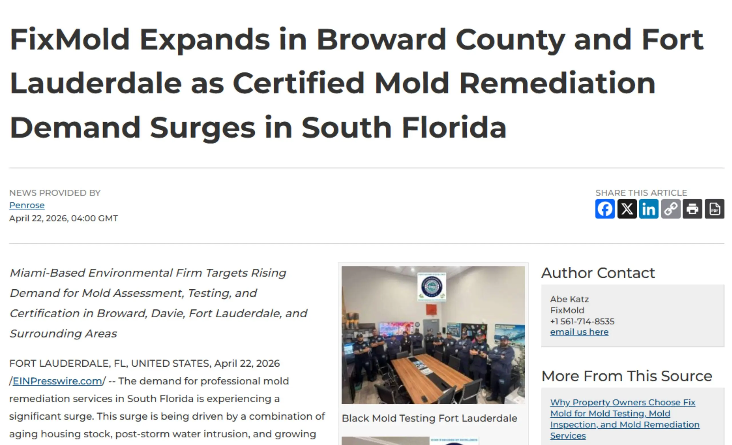 FixMold Expands in Broward County
