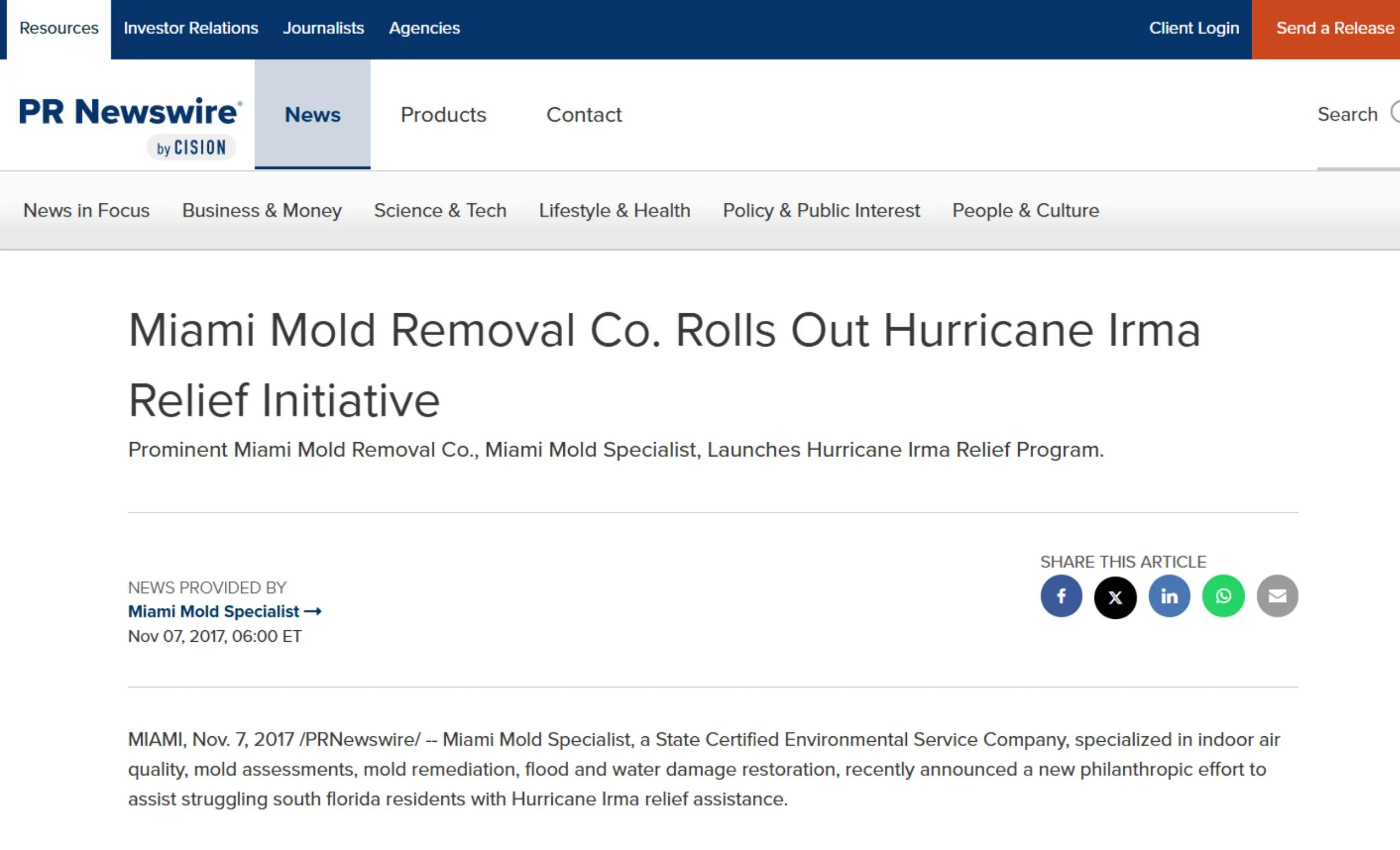 Hurricane Irma Relief Initiative