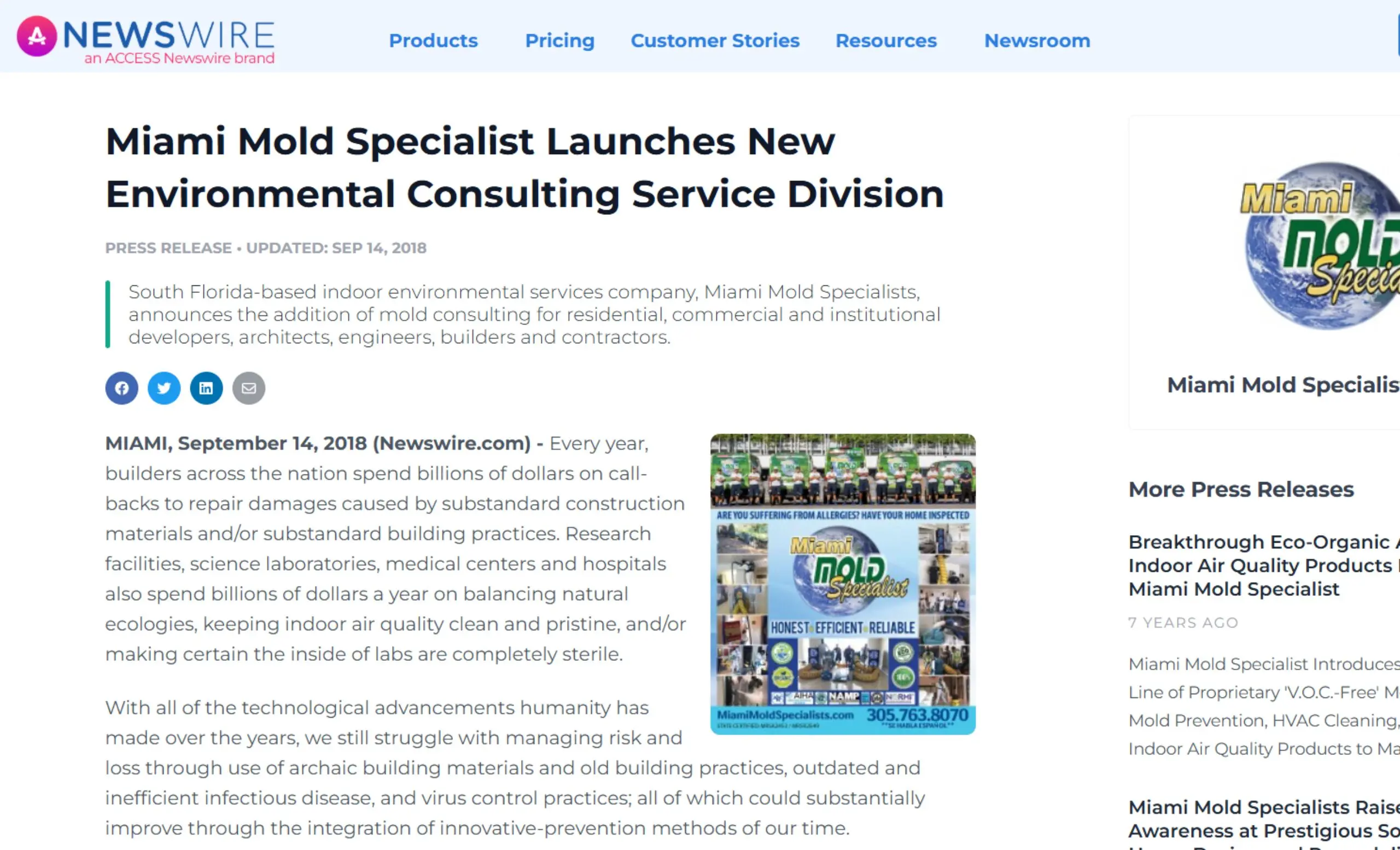 Miami Mold Specialist Owners Celebrate Cumulative 30 Years in Mold Removal Industries