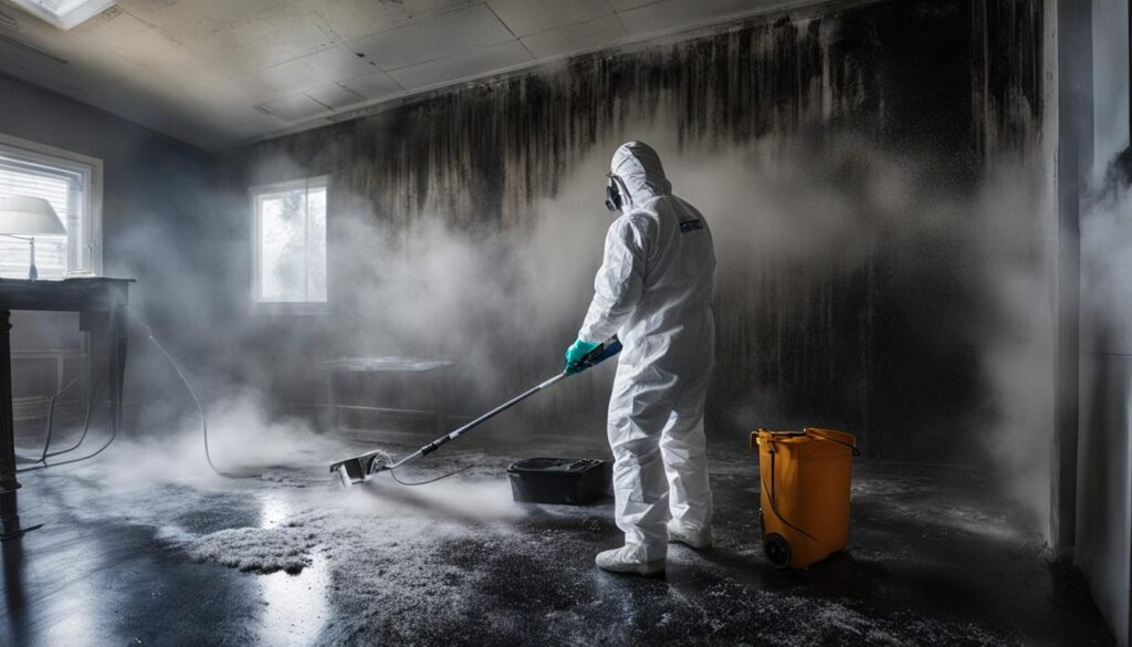 Certified mold removal specialist cleaning mold