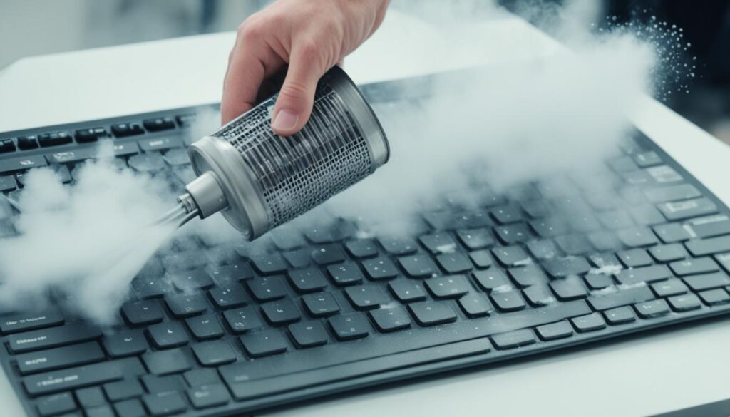 Cleaning laptop keyboard with canned air