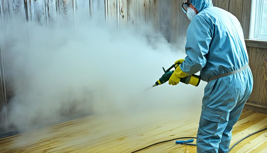 apply mold spray on wooden surfaces