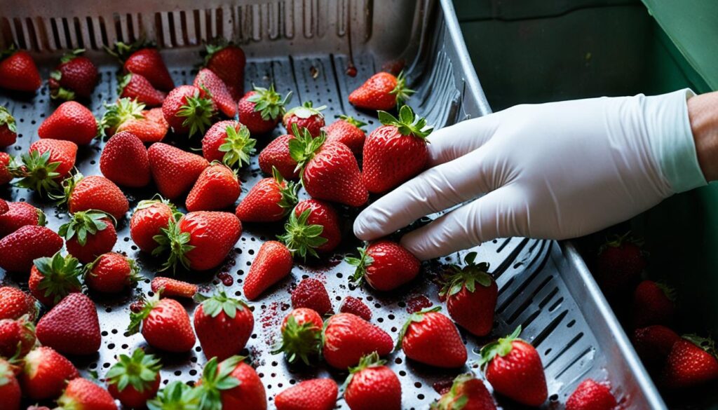 discarding moldy strawberries