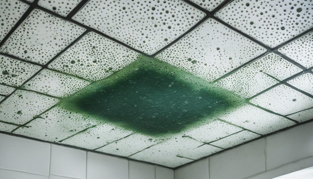 mold on bathroom ceiling above shower
