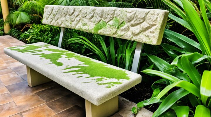 mold on sandstone tile patio bench miami