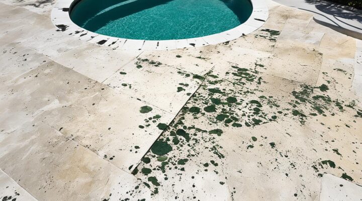 mold on travertine tile pool coping miami