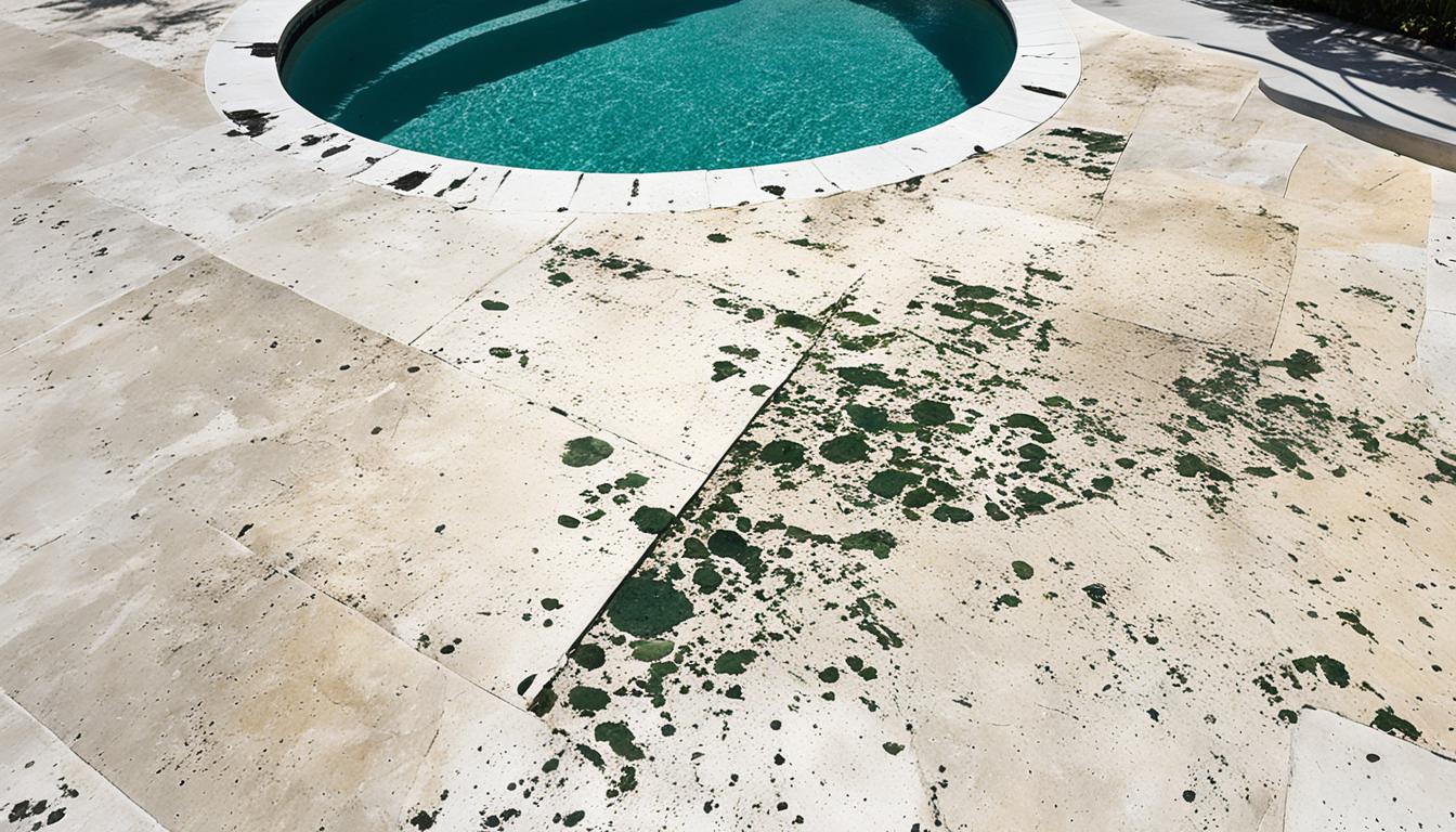 mold on travertine tile pool coping miami