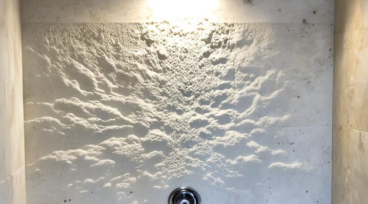 mold on travertine tile shower niche miami